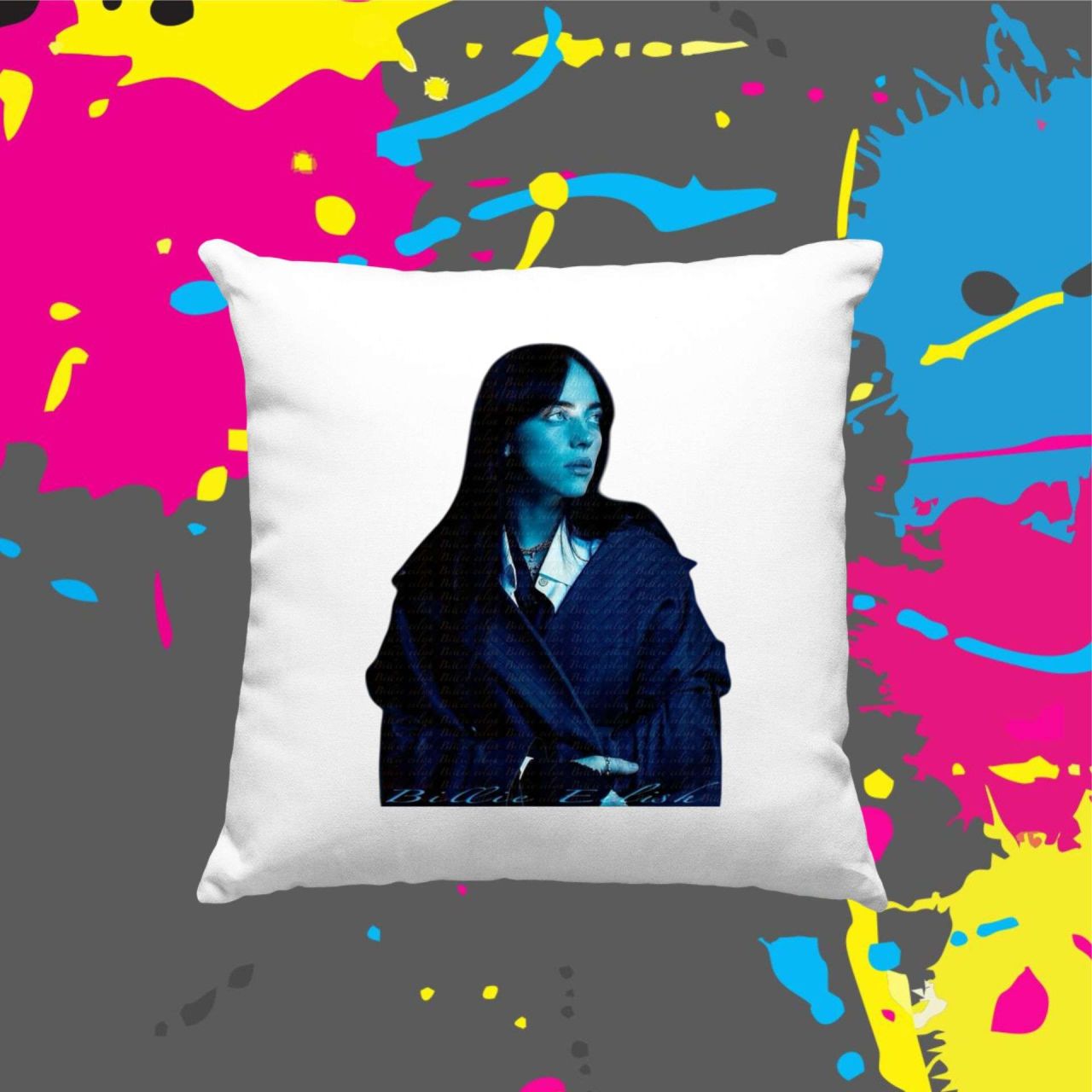 Billie Eilish blue - Kocka párna Billie Eilish blue - Kocka párna