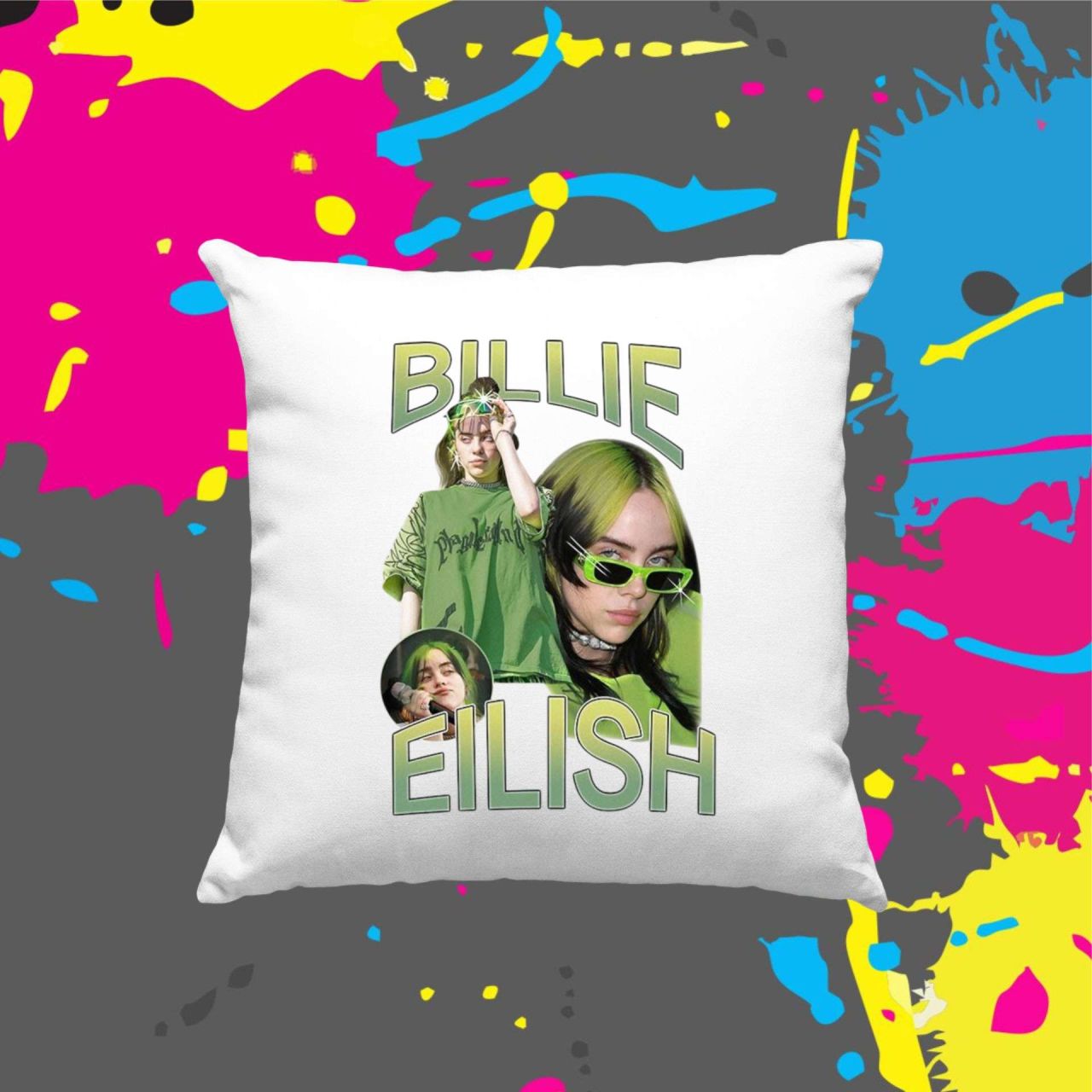 Billie Eilish green - Kocka párna Billie Eilish green - Kocka párna
