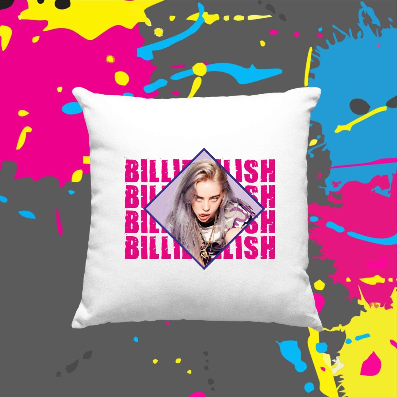 Billie Eilish pink - Kocka párna Billie Eilish pink - Kocka párna