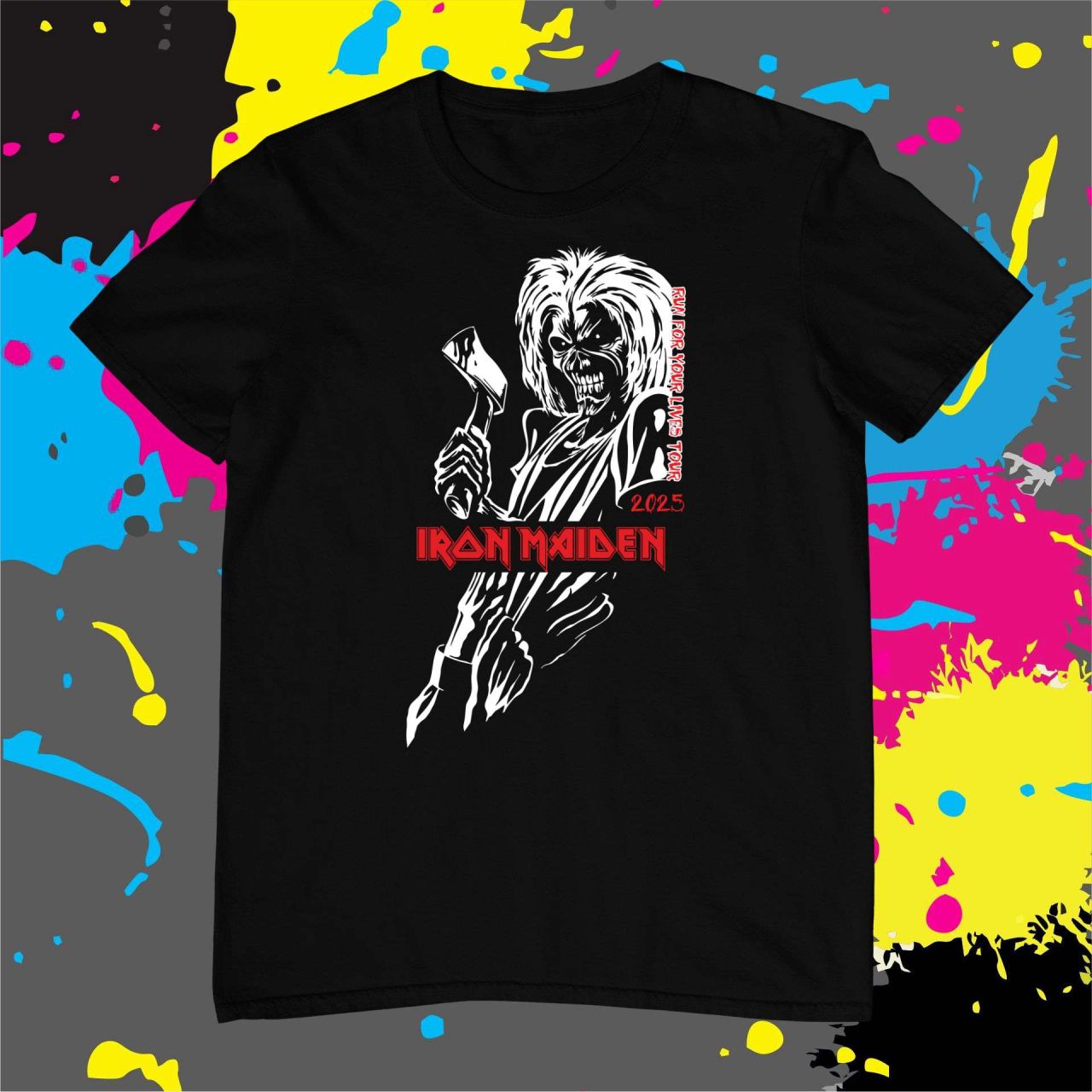 Iron Maiden Run for your lives tour 2025 linedraw - Férfi póló Iron Maiden Run for your lives tour 2025 linedraw - Férfi póló